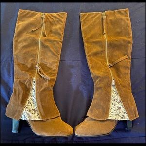 Tall Brown (Faux) Suede Boots w/Lace Accents